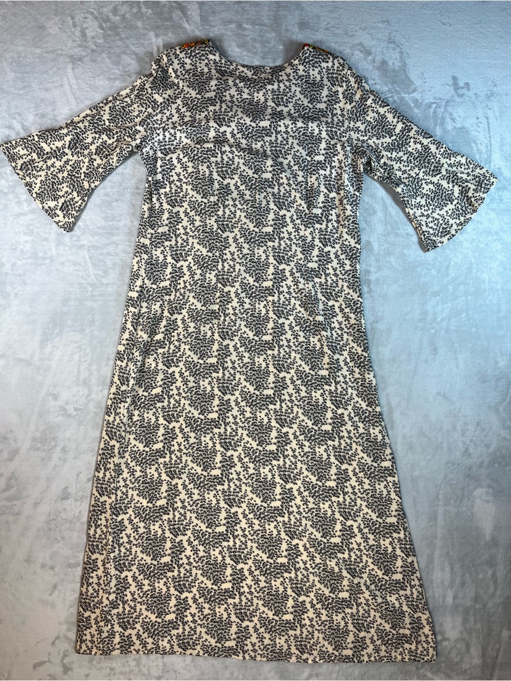 Lara Rosnovsky L 100% Cotton Embroidered Boho Midi Tunic Dress Bell Sleeve - Picture 13 of 15